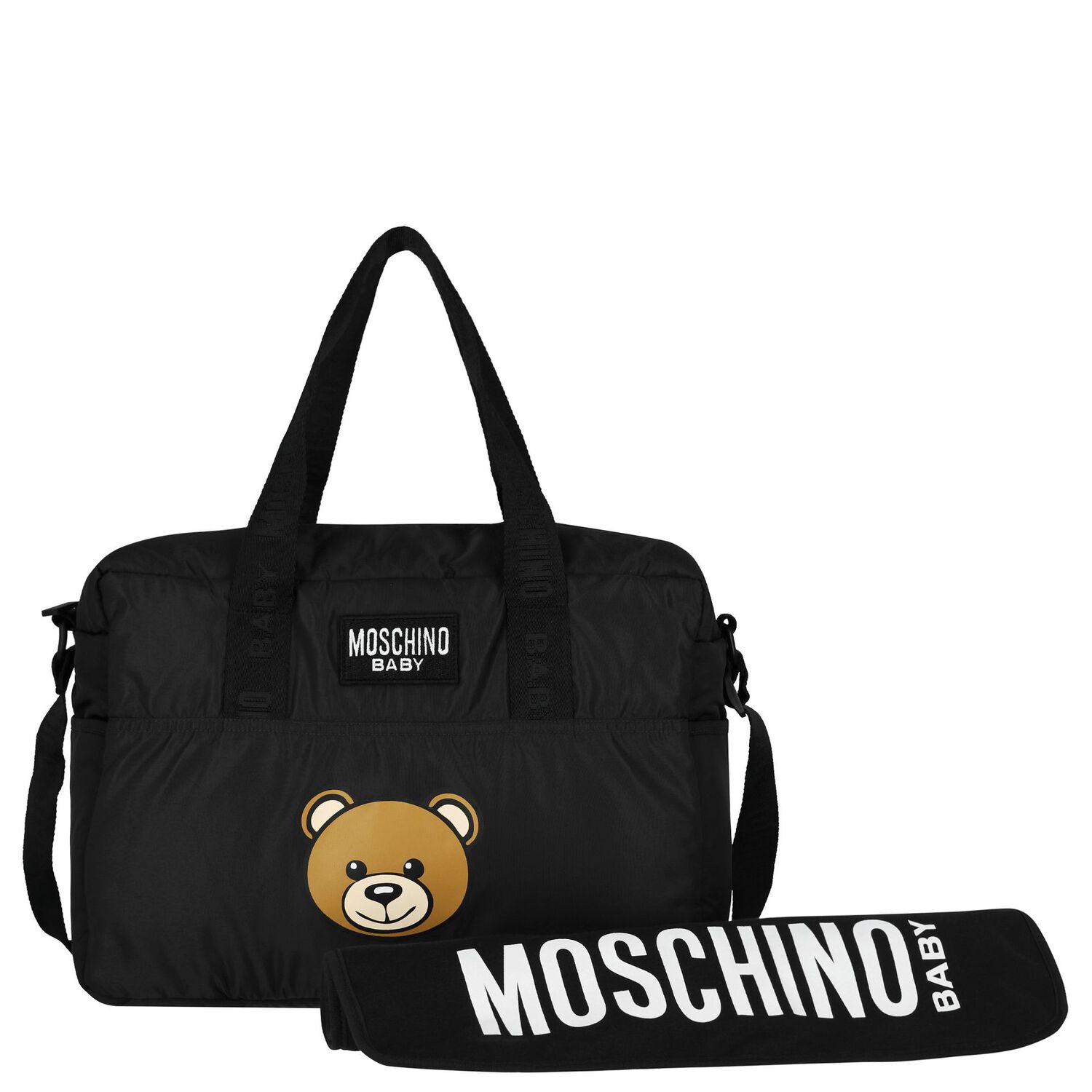Black Teddy Bear Logo Baby Changing Bag, 2, hi-res