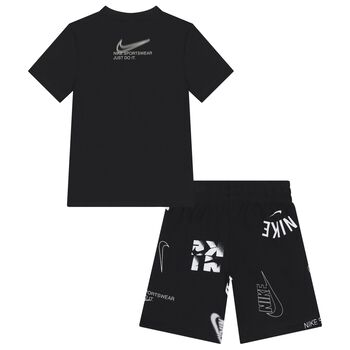 Boys Black Logo Shorts Set, 2 Boys Black Logo Shorts Set