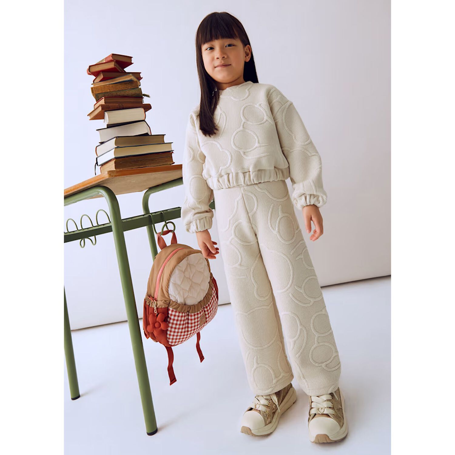 Girls Beige Teddy Bear Tracksuit, 1, hi-res