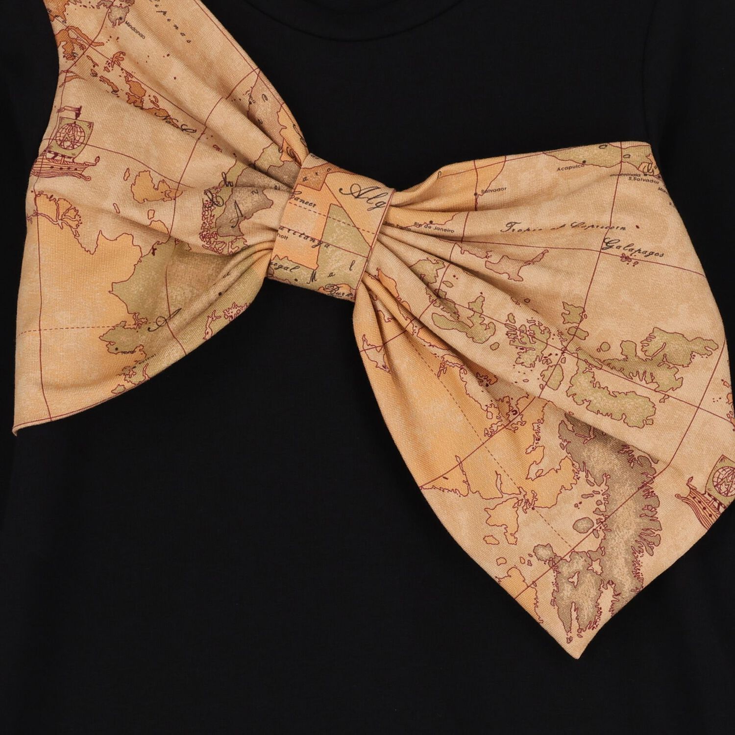Girls Black Bow Geo Map Dress, 1, hi-res