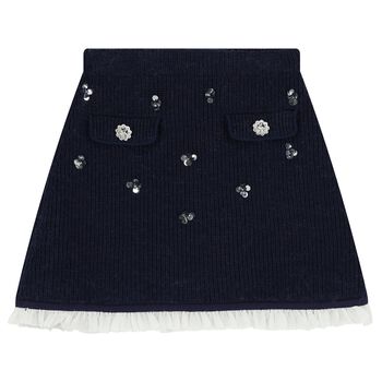 Girls Navy Blue Sequin Knitted Skirt