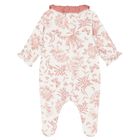 Baby Girls Pink & Ivory Toile De Jouy Babygrow, 1, hi-res