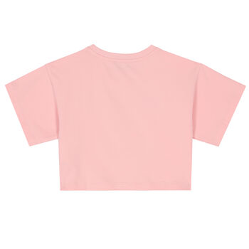 Girls Pink Cropped Teddy Logo T-Shirt