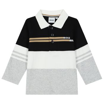 Younger Boys Black, White & Grey Logo Polo Shirt