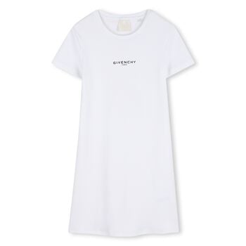 Girls White Logo Ribbed Dress
