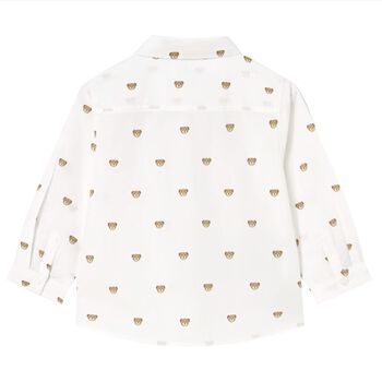 Younger Boys White & Beige Teddy Bear Shirt