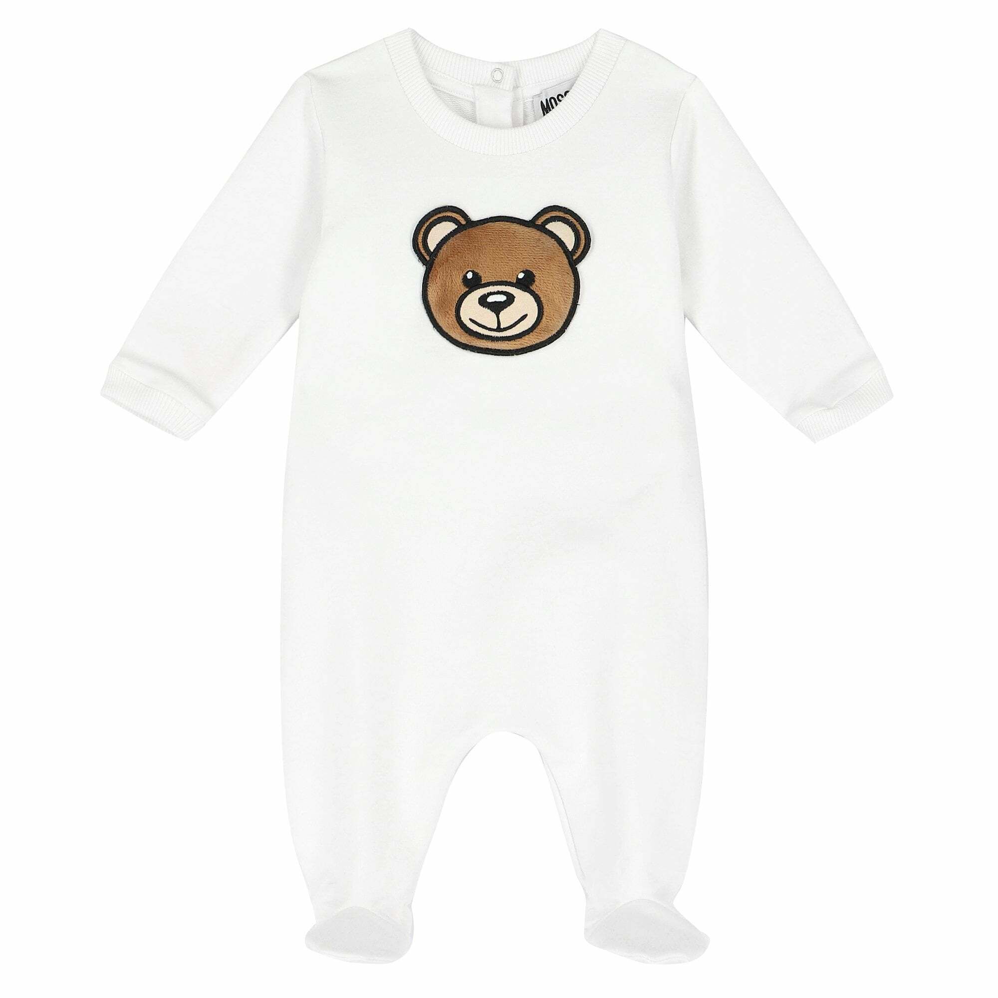 Moschino White Squeaky Teddy Logo Babygrow Junior Couture