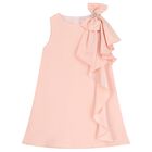 Girls Pink Crepe Bow Dress , 2, hi-res