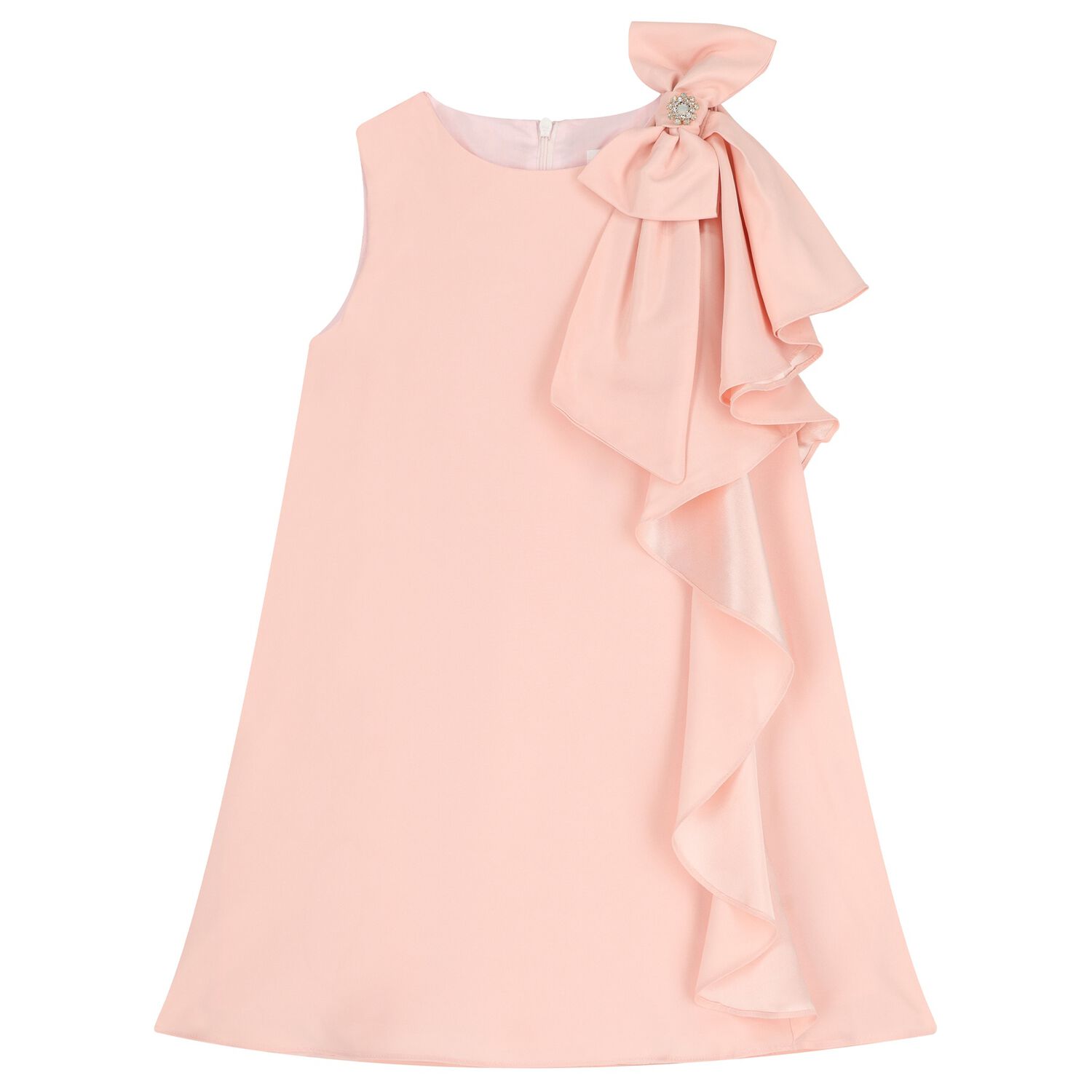 Girls Pink Crepe Bow Dress , 2, hi-res