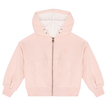 Girls Pink Logo Hooded Zip Up Top