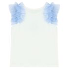 Girls White & Blue Floral Skirt Set, 1, hi-res