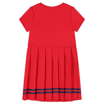 Girls Red Logo Pleated Dress