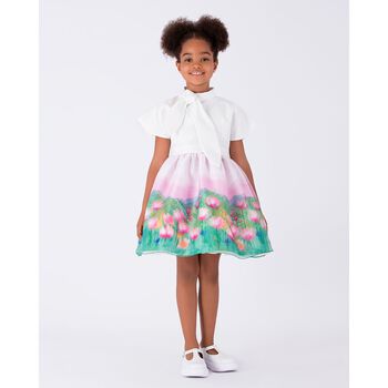Girls White, Pink & Green Floral Dress