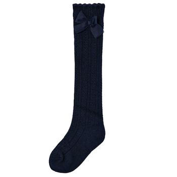 Girls Navy Blue Knit Knee High Socks