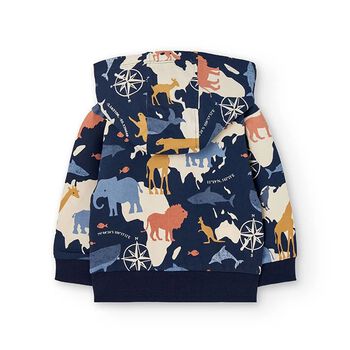 Boys Navy Blue Hooded Zip Up Top