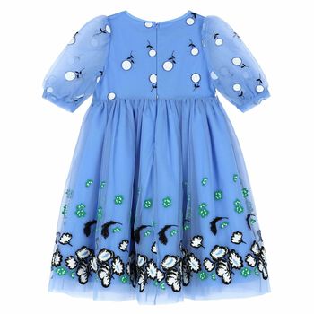 Girls Blue Embroidered Dress