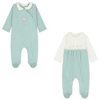 Baby Girls Ivory & Green Babygrows ( 2-Pack )