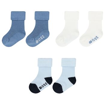 Baby Boys Blue & White Logo Socks ( 3-Pack ) 