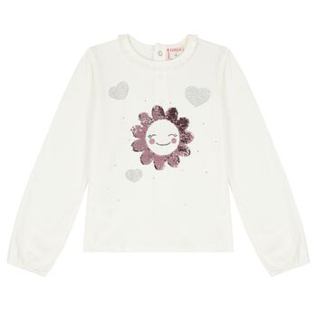 Girls Ivory Embellished Sequin Long Sleeve Top