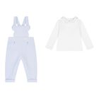 Baby Boys White & Blue Dungaree Set, 1, hi-res