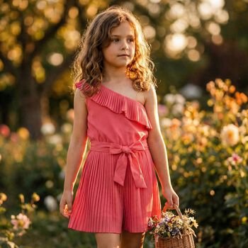 Girls Pink Pleated Playsuit