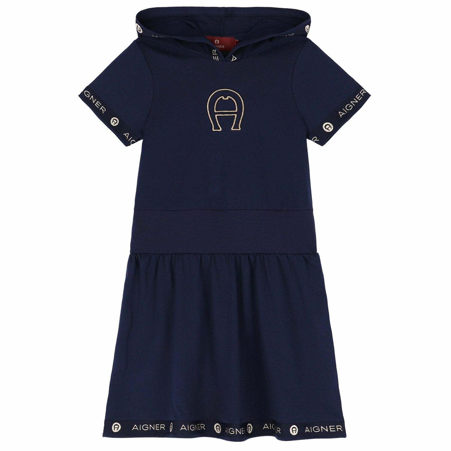 Girls Navy Blue & Gold Logo Dress, 1, hi-res