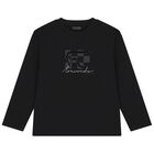 Boys Black Logo Long Sleeve Top, 1, hi-res