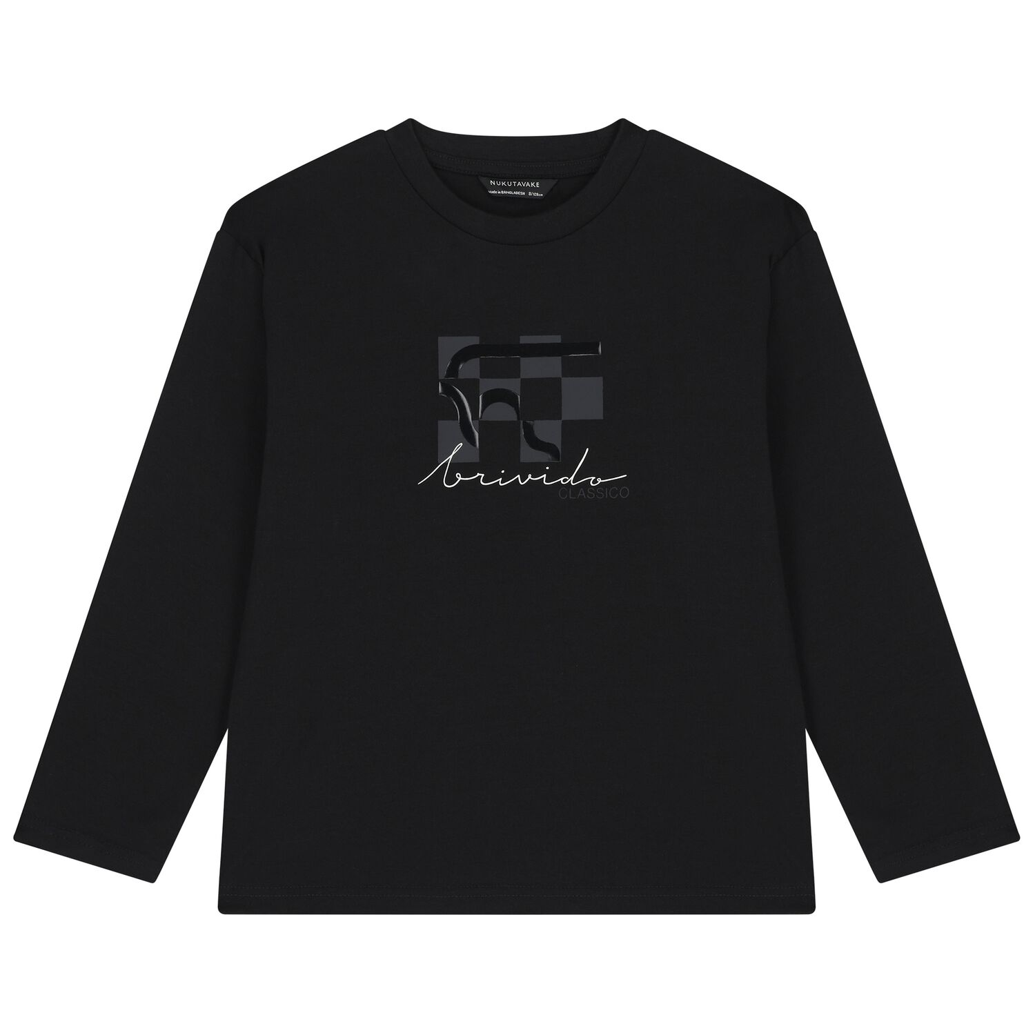 Boys Black Logo Long Sleeve Top, 1, hi-res