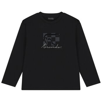 Boys Black Logo Long Sleeve Top
