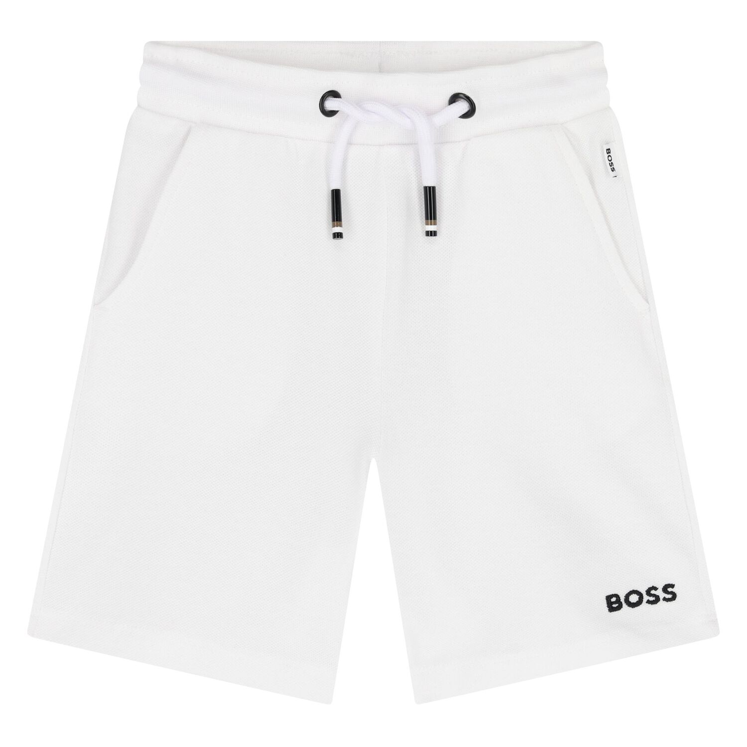  Younger Boys Beige & White Logo Shorts Set, 1, hi-res