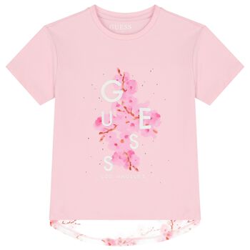 Girls Pink Logo Cherry Blossom T-Shirt