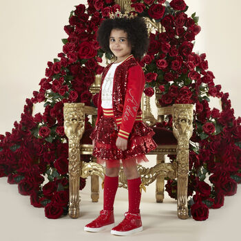 Girls White & Red Sequin Skirt Set