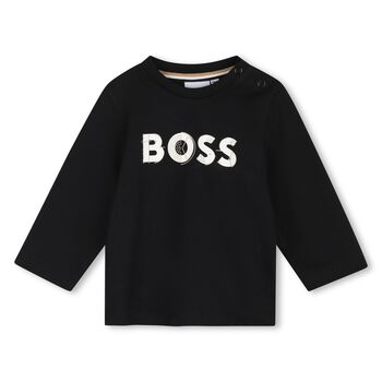 Younger Boys Mini Me Black Logo Long Sleeve Top