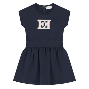 Younger Girls Navy Blue Logo Dress