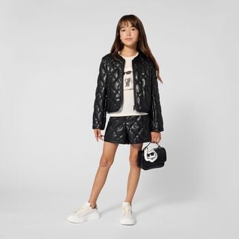 Girls Black Quilted Faux Leather Shorts
