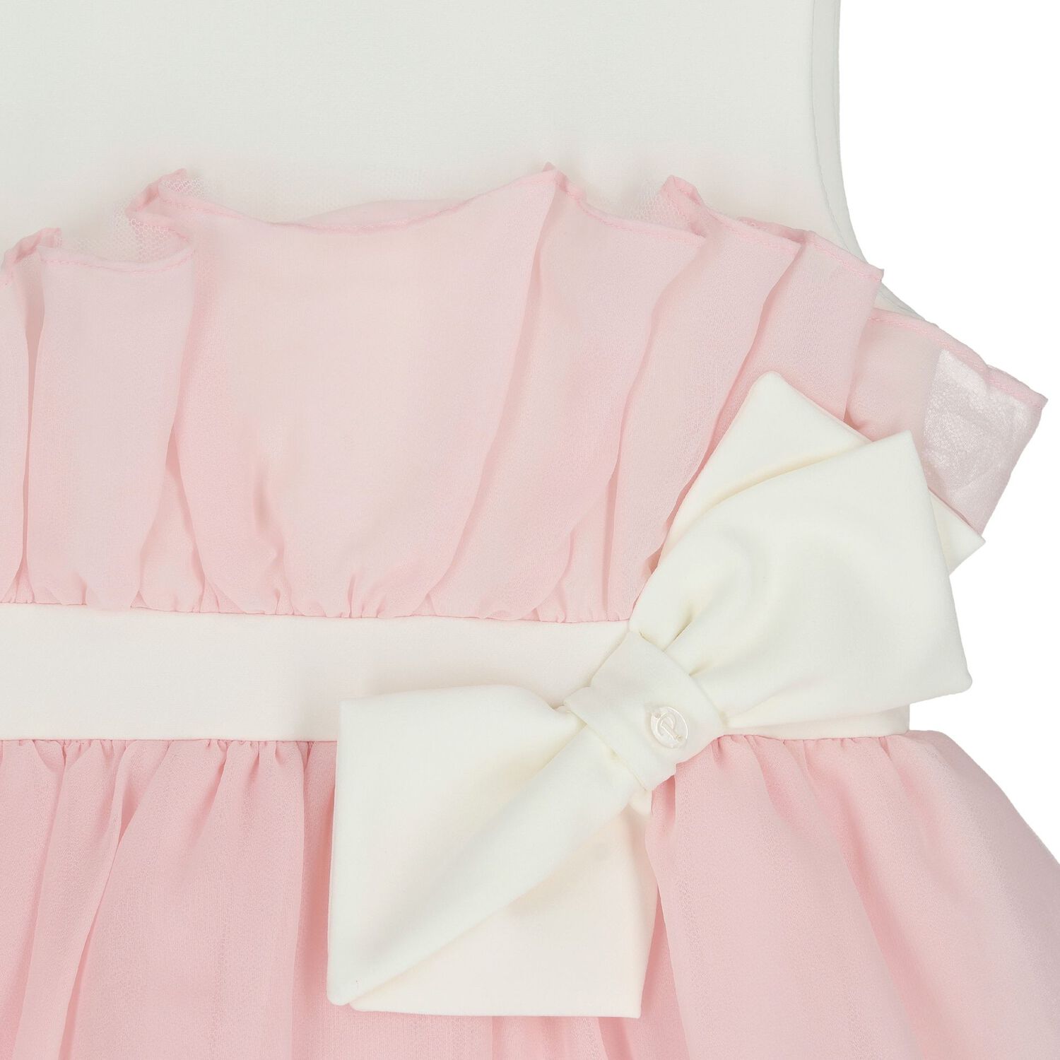Girls White & Pink Bow Tiered Dress, 1, hi-res