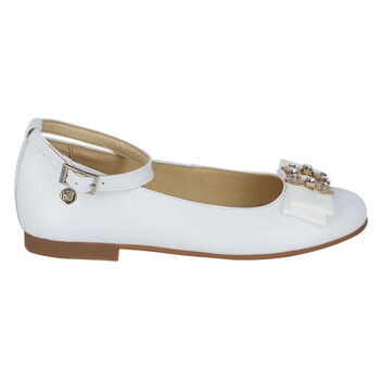 Girls White Embellished Ballerina Shoes