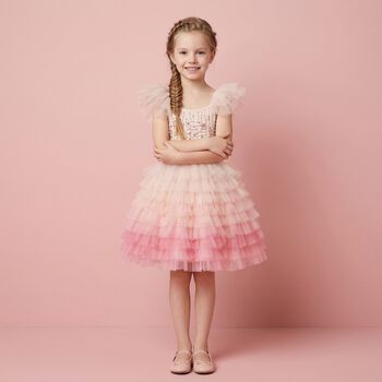 Girls Coral Embellished Tutu Dress