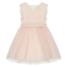 Girls Pink Embroidered Tulle Dress, 2, hi-res