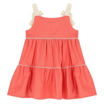 Younger Girls Coral Bow Dress