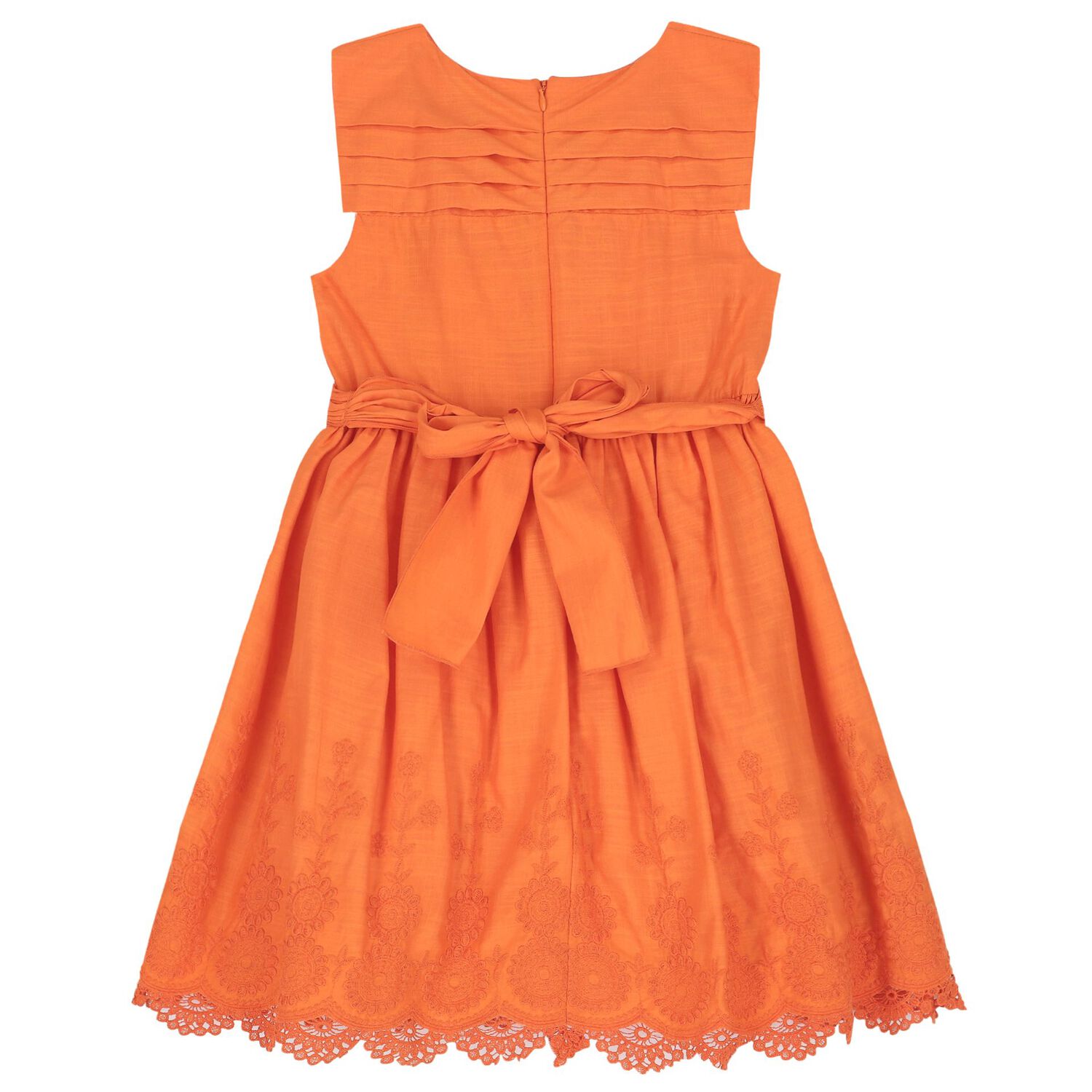 Girls Orange Embroidered Dress, 1, hi-res