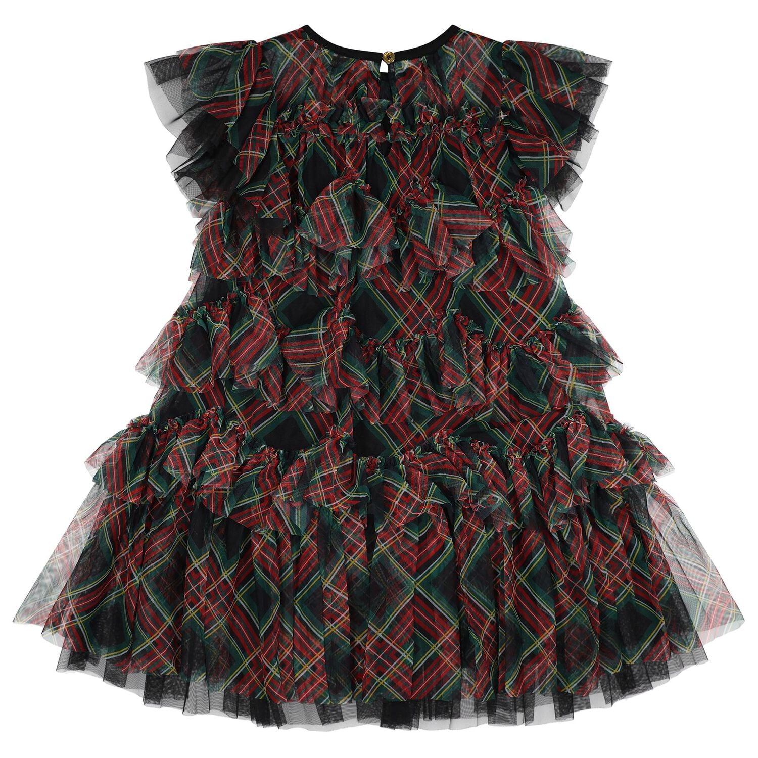 Girls Black, Green & Red Etta Tartan Tulle Dress, 1, hi-res