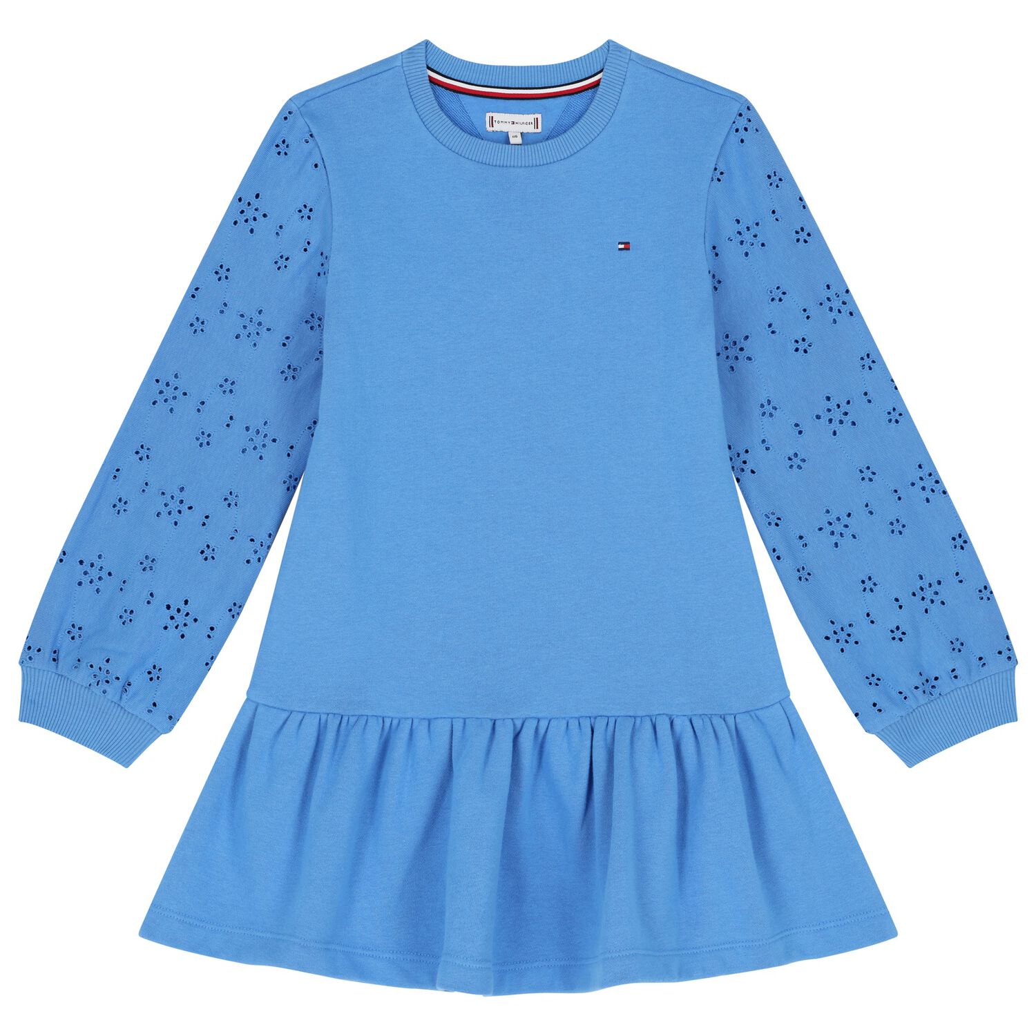 Girls Blue Logo Broderie Anglaise Dress, 1, hi-res image number null