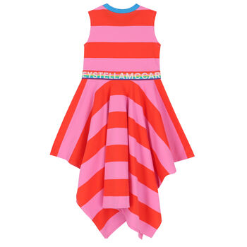 Girls Pink & Red Logo Striped Dress