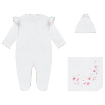 Baby Girls White & Pink Floral Babygrow Set
