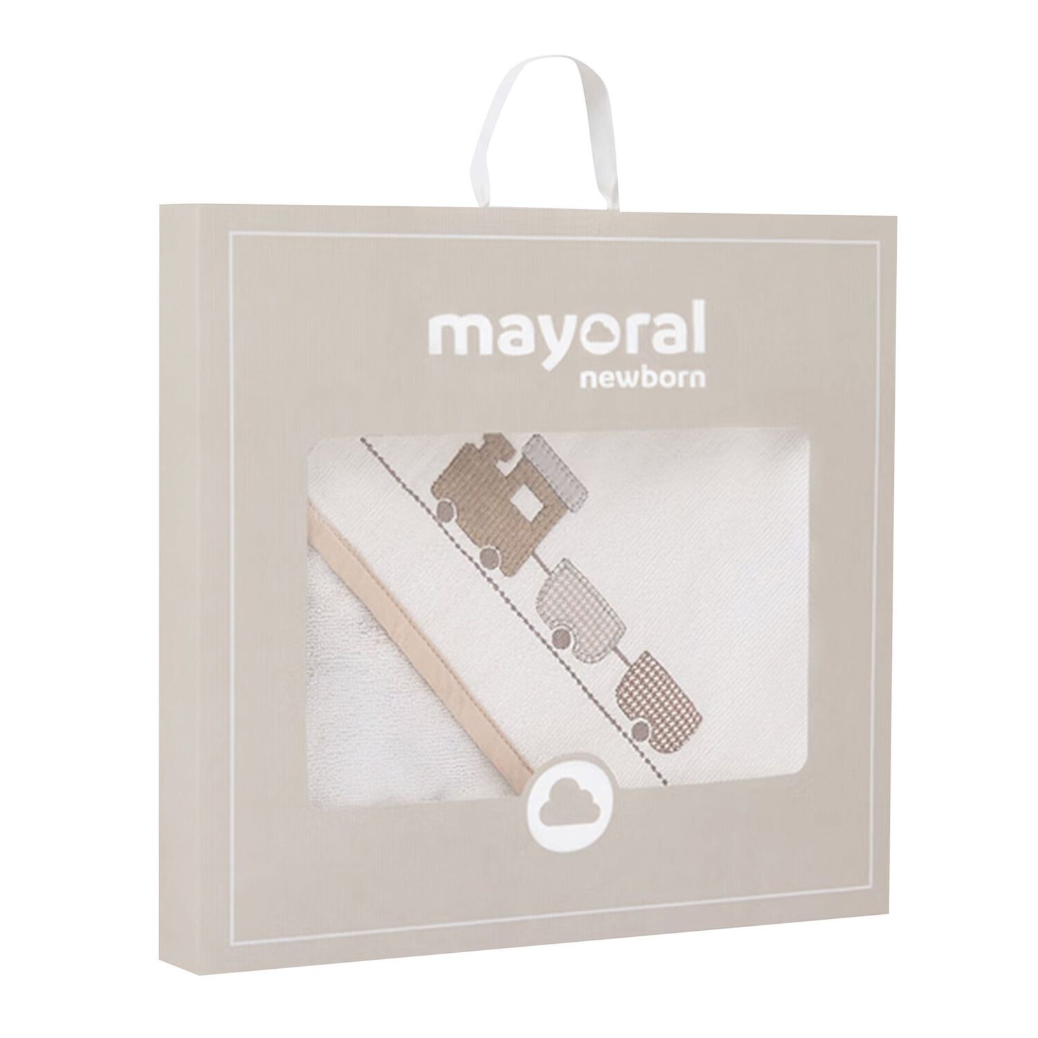 Baby Boys White & Beige Hooded Towel, 1, hi-res