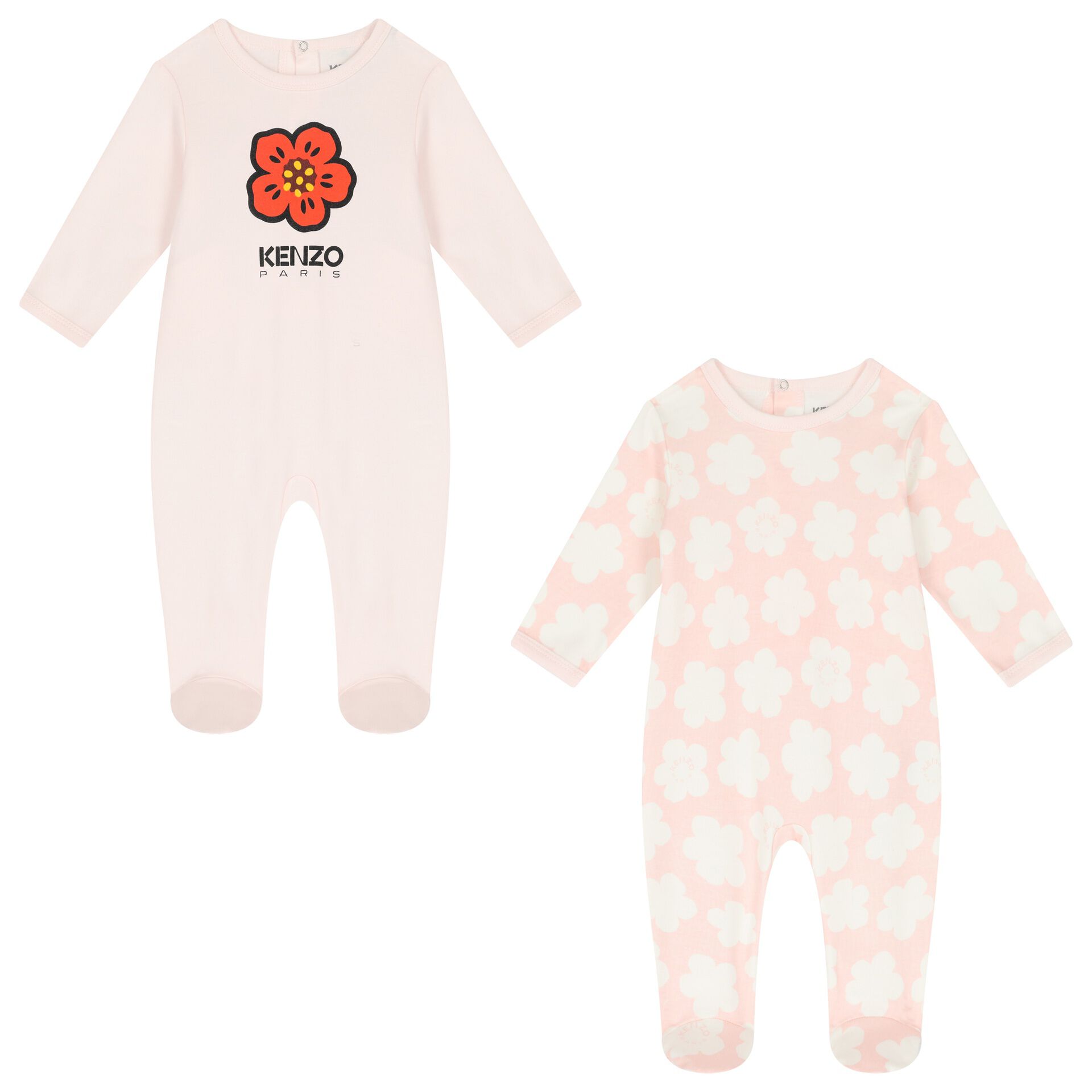 KENZO KIDS Baby Girls White Pink Boke Flower Babygrows 2 Pack Junior Couture USA