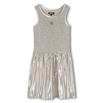 Girls Metallic Gold Logo Ruched Dress