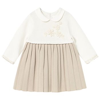 Baby Girls Ivory & Beige Knitted Dress