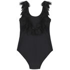 Girls Black Petal Swimsuit, 1, hi-res
